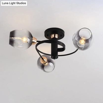 DecorBites™ DecorBites™ Spiraling Semi Flush Light with Dimpled Glass Shade for Postmodern Ceiling in Bedroom