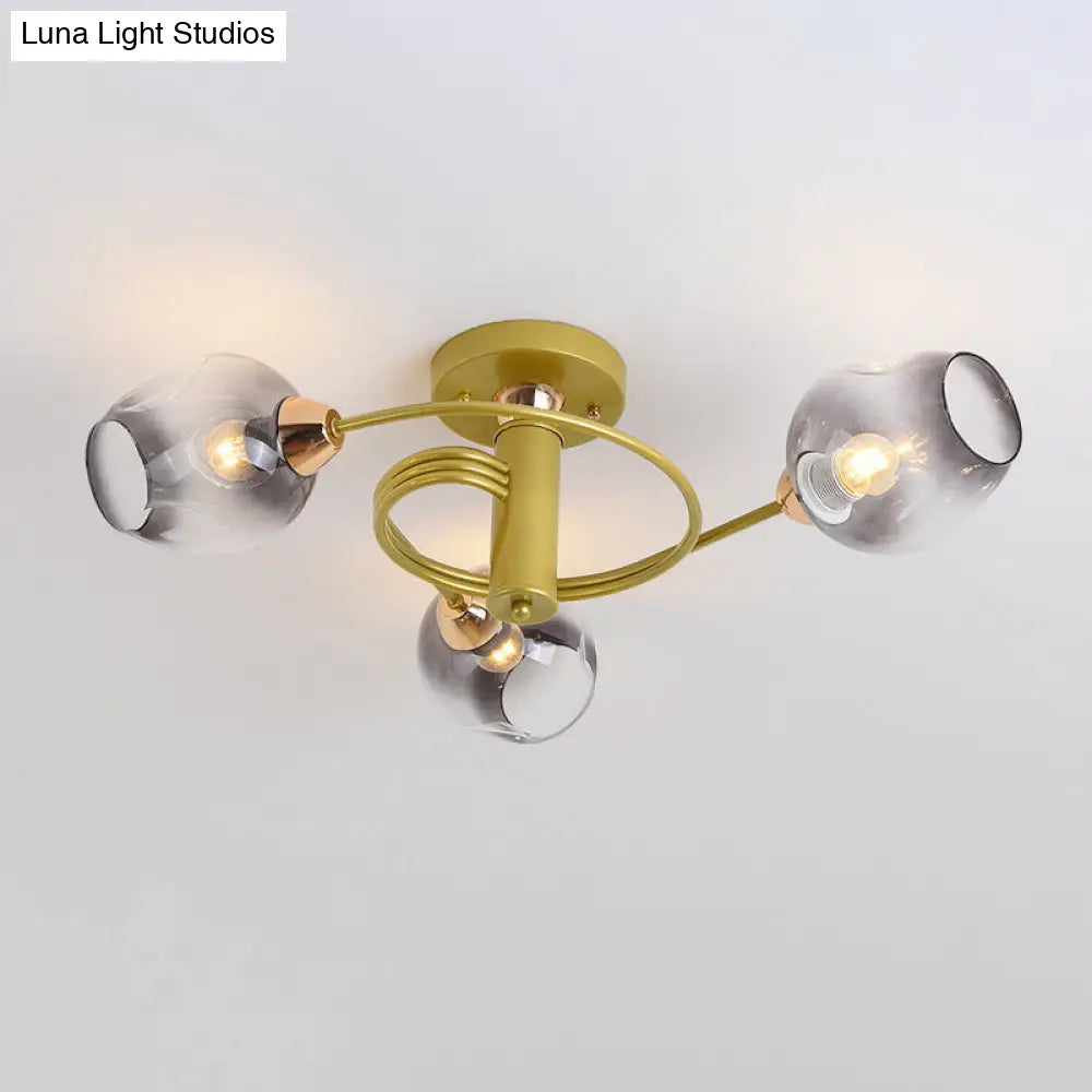 DecorBites™ DecorBites™ Spiraling Semi Flush Light with Dimpled Glass Shade for Postmodern Ceiling in Bedroom