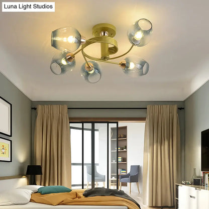 DecorBites™ DecorBites™ Spiraling Semi Flush Light with Dimpled Glass Shade for Postmodern Ceiling in Bedroom
