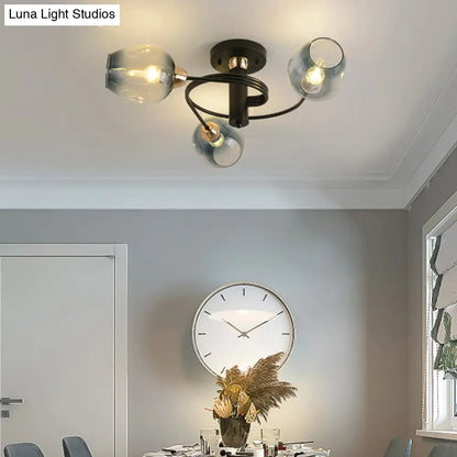 DecorBites™ DecorBites™ Spiraling Semi Flush Light with Dimpled Glass Shade for Postmodern Ceiling in Bedroom