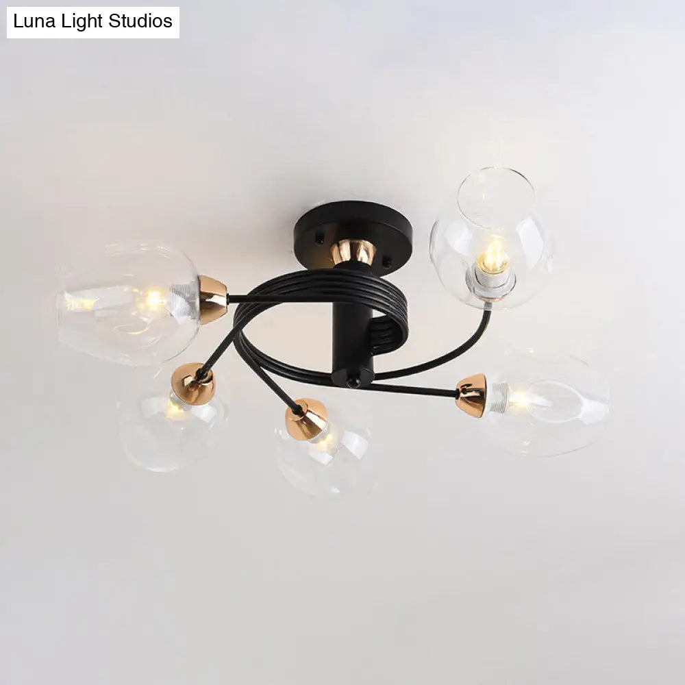 DecorBites™ DecorBites™ Spiraling Semi Flush Light with Dimpled Glass Shade for Postmodern Ceiling in Bedroom