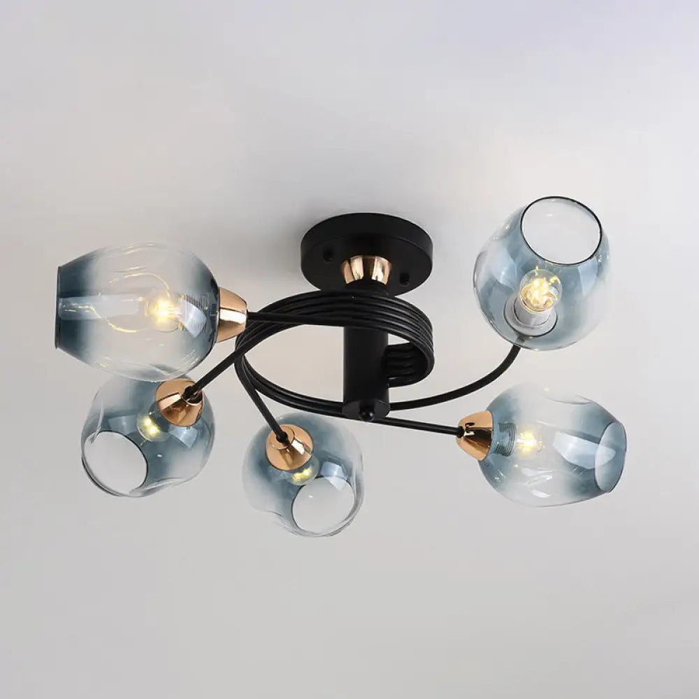 DecorBites™ DecorBites™ Spiraling Semi Flush Light with Dimpled Glass Shade for Postmodern Ceiling in Bedroom