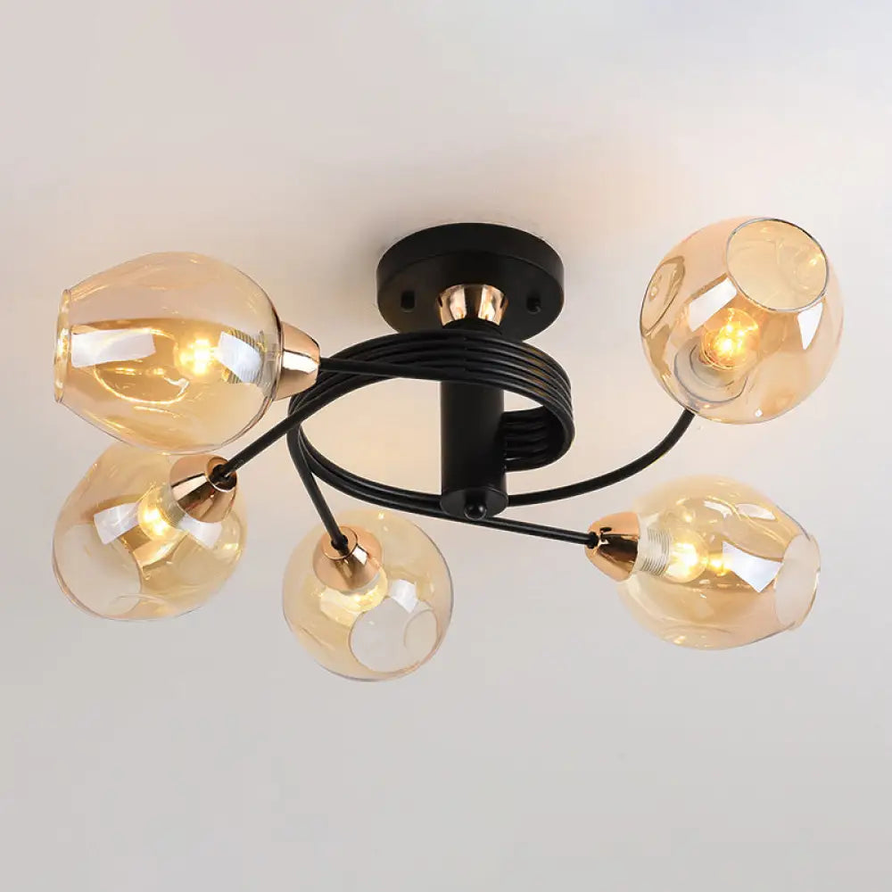 DecorBites™ DecorBites™ Spiraling Semi Flush Light with Dimpled Glass Shade for Postmodern Ceiling in Bedroom