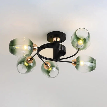 DecorBites™ DecorBites™ Spiraling Semi Flush Light with Dimpled Glass Shade for Postmodern Ceiling in Bedroom