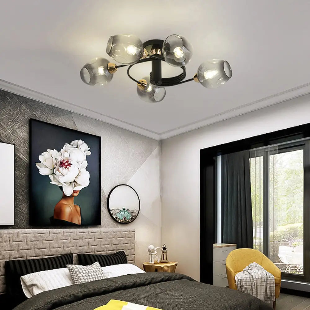 DecorBites™ DecorBites™ Spiraling Semi Flush Light with Dimpled Glass Shade for Postmodern Ceiling in Bedroom