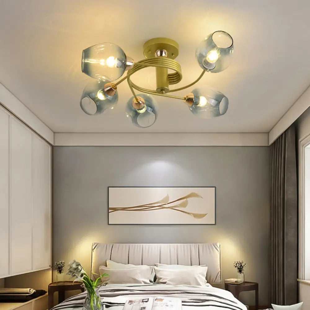 DecorBites™ DecorBites™ Spiraling Semi Flush Light with Dimpled Glass Shade for Postmodern Ceiling in Bedroom