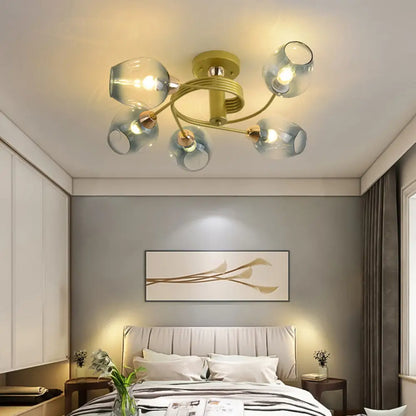 DecorBites™ DecorBites™ Spiraling Semi Flush Light with Dimpled Glass Shade for Postmodern Ceiling in Bedroom