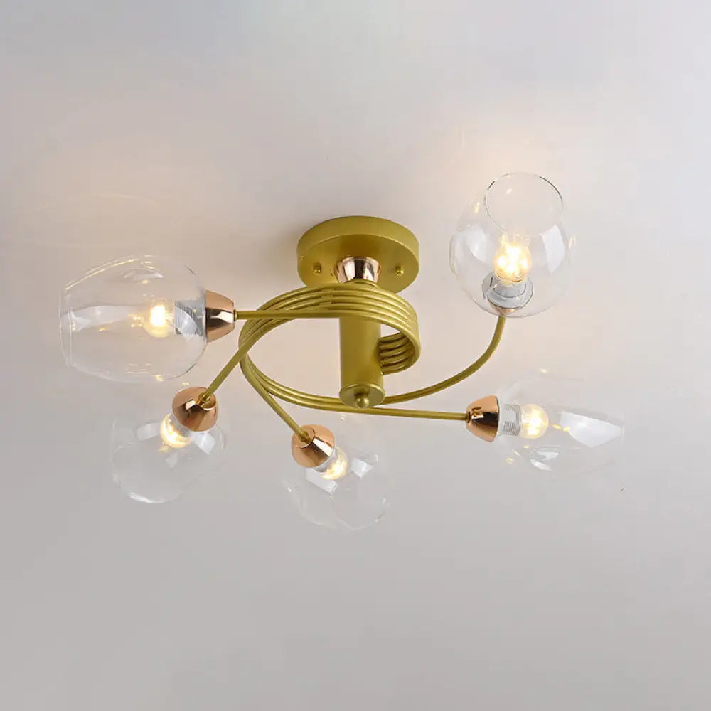 DecorBites™ DecorBites™ Spiraling Semi Flush Light with Dimpled Glass Shade for Postmodern Ceiling in Bedroom