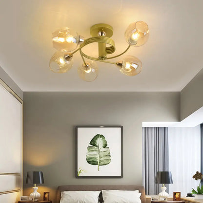 DecorBites™ DecorBites™ Spiraling Semi Flush Light with Dimpled Glass Shade for Postmodern Ceiling in Bedroom