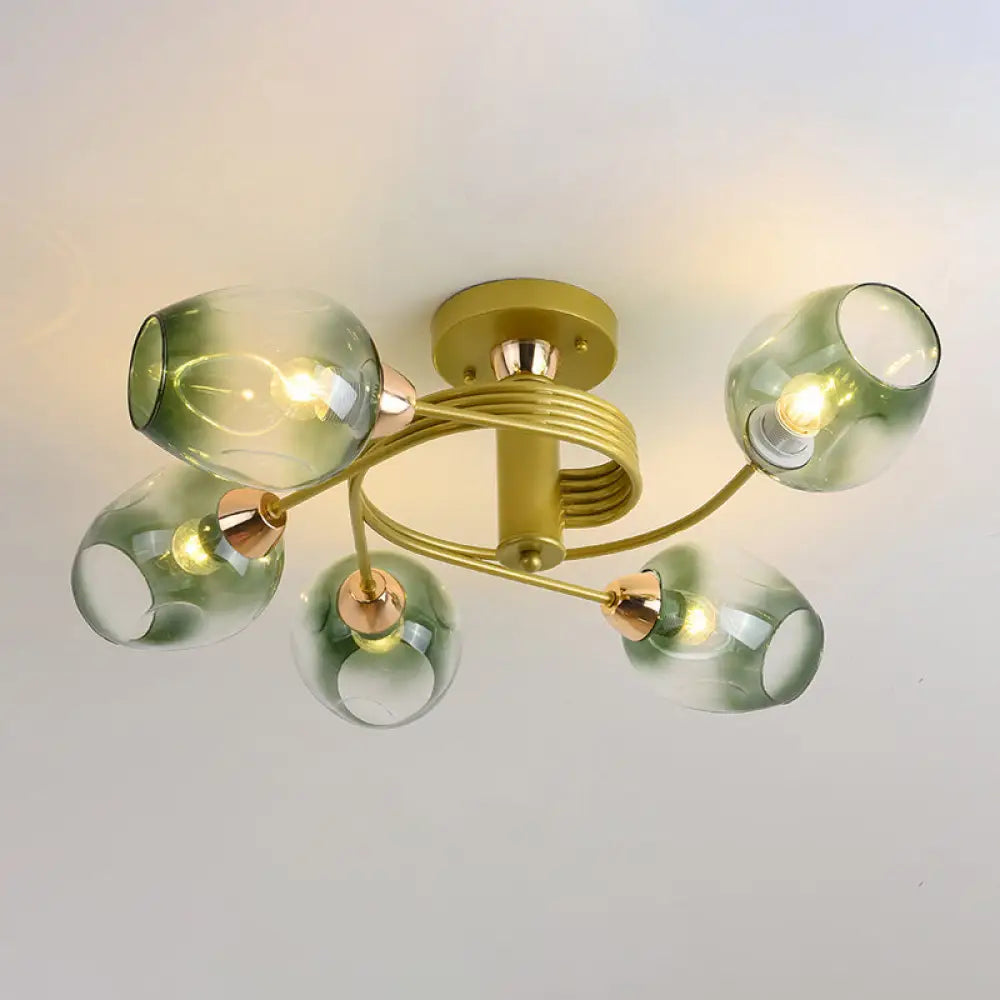 DecorBites™ DecorBites™ Spiraling Semi Flush Light with Dimpled Glass Shade for Postmodern Ceiling in Bedroom