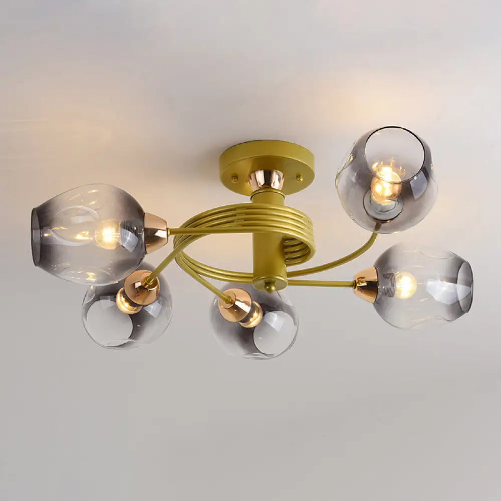 DecorBites™ DecorBites™ Spiraling Semi Flush Light with Dimpled Glass Shade for Postmodern Ceiling in Bedroom