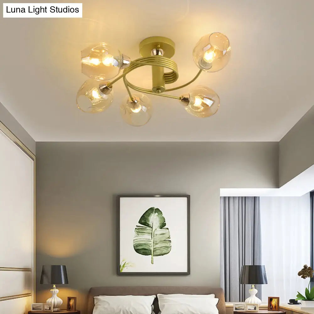 DecorBites™ DecorBites™ Spiraling Semi Flush Light with Dimpled Glass Shade for Postmodern Ceiling in Bedroom