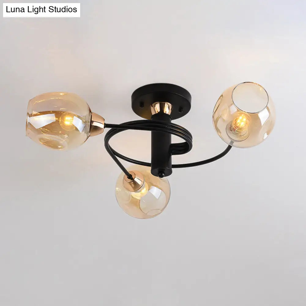 DecorBites™ DecorBites™ Spiraling Semi Flush Light with Dimpled Glass Shade for Postmodern Ceiling in Bedroom