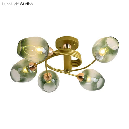 DecorBites™ DecorBites™ Spiraling Semi Flush Light with Dimpled Glass Shade for Postmodern Ceiling in Bedroom