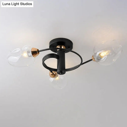 DecorBites™ DecorBites™ Spiraling Semi Flush Light with Dimpled Glass Shade for Postmodern Ceiling in Bedroom