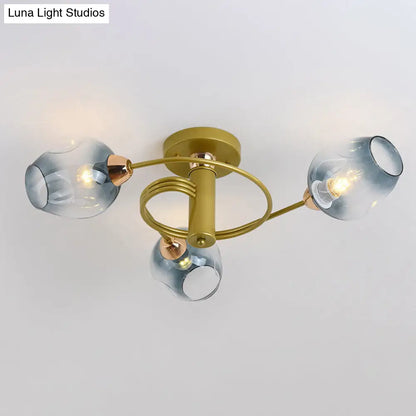 DecorBites™ DecorBites™ Spiraling Semi Flush Light with Dimpled Glass Shade for Postmodern Ceiling in Bedroom