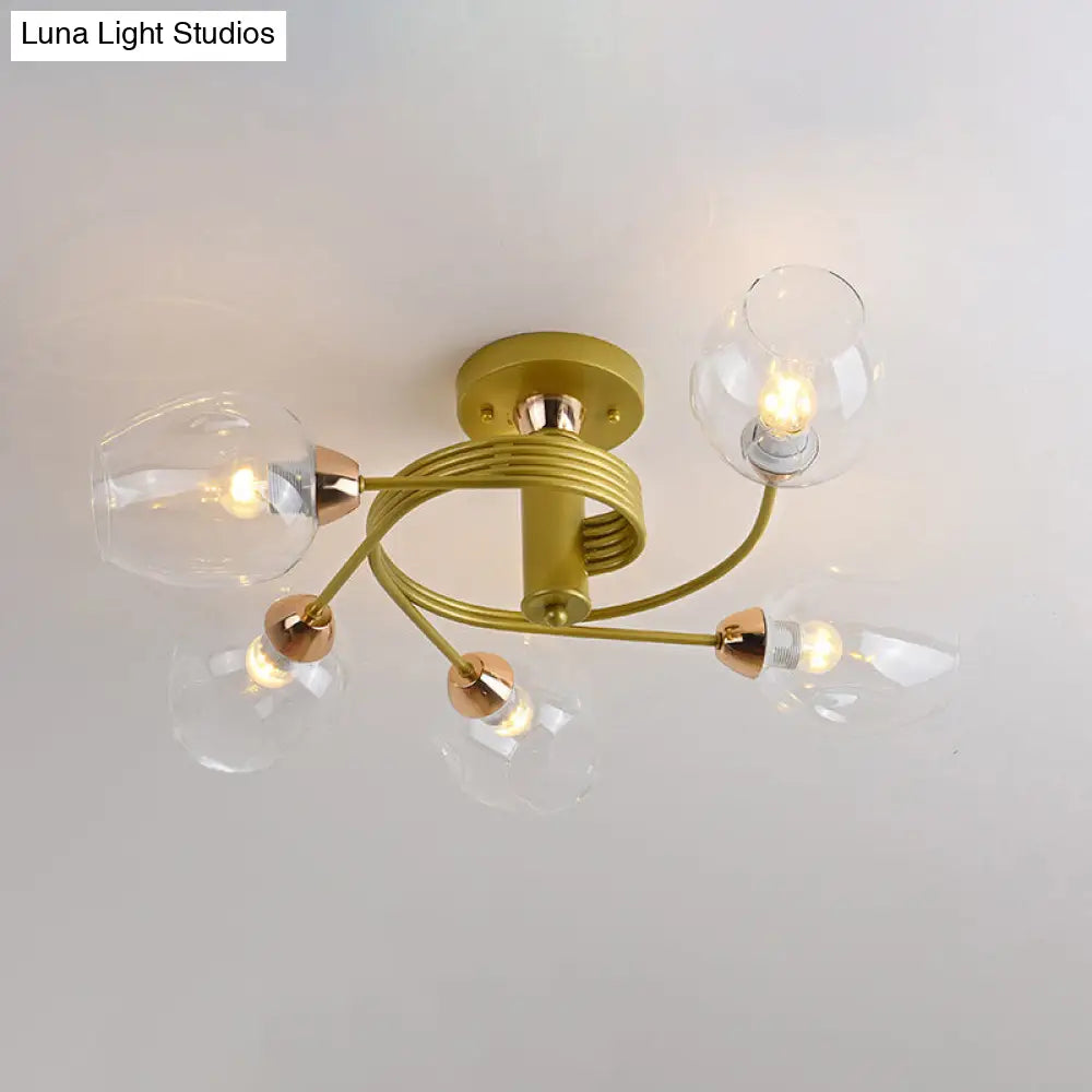 DecorBites™ DecorBites™ Spiraling Semi Flush Light with Dimpled Glass Shade for Postmodern Ceiling in Bedroom