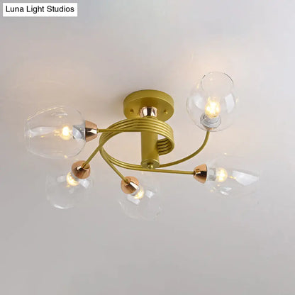 DecorBites™ DecorBites™ Spiraling Semi Flush Light with Dimpled Glass Shade for Postmodern Ceiling in Bedroom