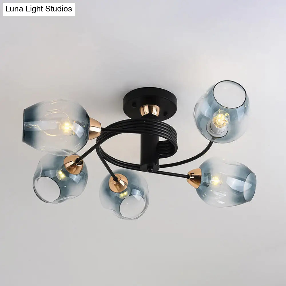 DecorBites™ DecorBites™ Spiraling Semi Flush Light with Dimpled Glass Shade for Postmodern Ceiling in Bedroom