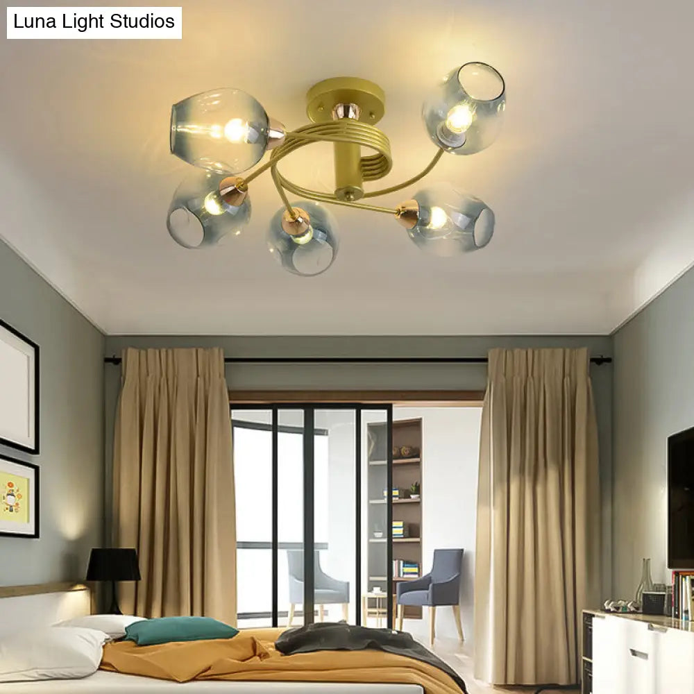 DecorBites™ DecorBites™ Spiraling Semi Flush Light with Dimpled Glass Shade for Postmodern Ceiling in Bedroom