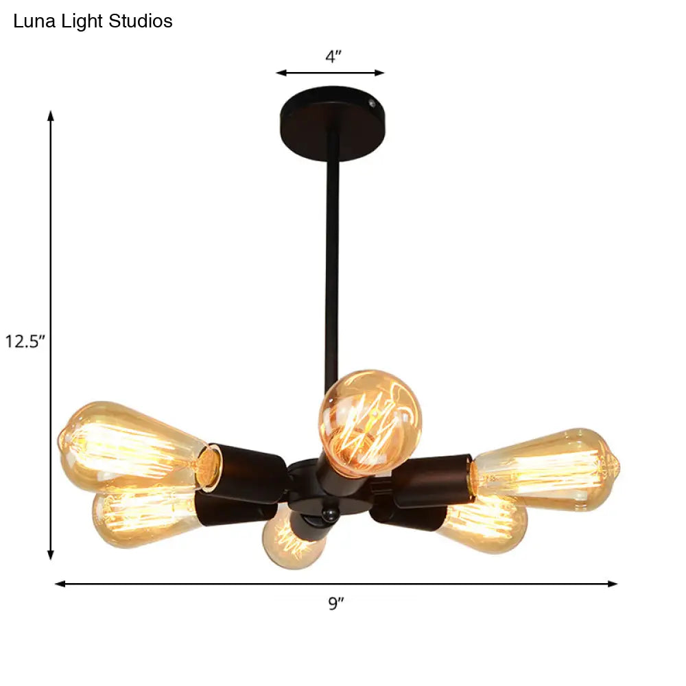 Sputnik Bare Bulb Metallic Antique 6-Light Chandelier Pendant Light in Black - Perfect for Living Room Decor