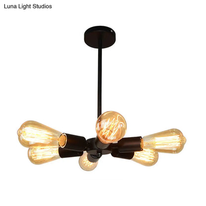 Sputnik Bare Bulb Metallic Antique 6-Light Chandelier Pendant Light in Black - Perfect for Living Room Decor
