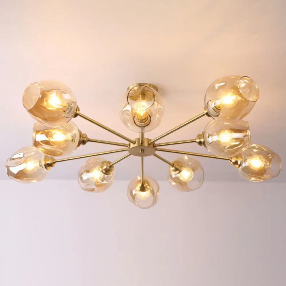 DecorBites™ DecorBites™ Sputnik Ceiling Mount Chandelier: Postmodern Cup Glass Parlor Flush Light in Brass