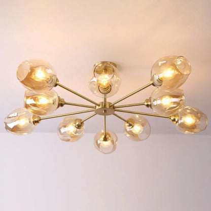 DecorBites™ DecorBites™ Sputnik Ceiling Mount Chandelier: Postmodern Cup Glass Parlor Flush Light in Brass