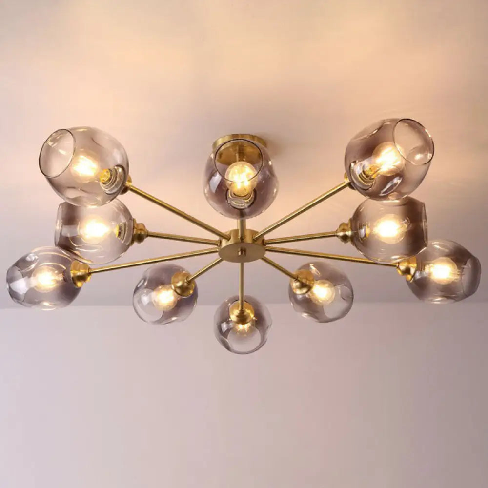 DecorBites™ DecorBites™ Sputnik Ceiling Mount Chandelier: Postmodern Cup Glass Parlor Flush Light in Brass