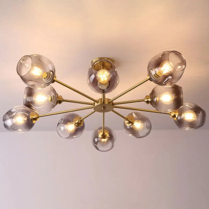 DecorBites™ DecorBites™ Sputnik Ceiling Mount Chandelier: Postmodern Cup Glass Parlor Flush Light in Brass
