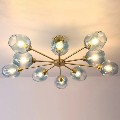 DecorBites™ DecorBites™ Sputnik Ceiling Mount Chandelier: Postmodern Cup Glass Parlor Flush Light in Brass