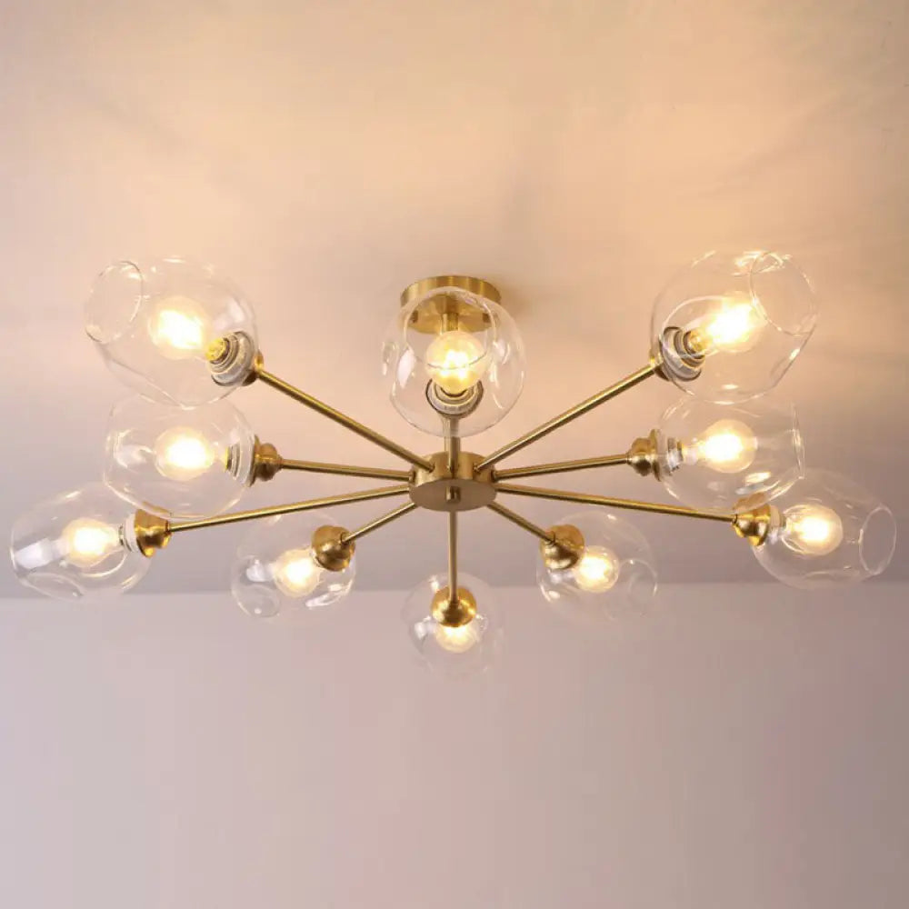 DecorBites™ DecorBites™ Sputnik Ceiling Mount Chandelier: Postmodern Cup Glass Parlor Flush Light in Brass