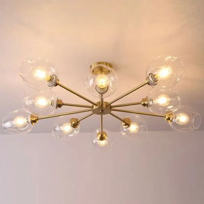 DecorBites™ DecorBites™ Sputnik Ceiling Mount Chandelier: Postmodern Cup Glass Parlor Flush Light in Brass