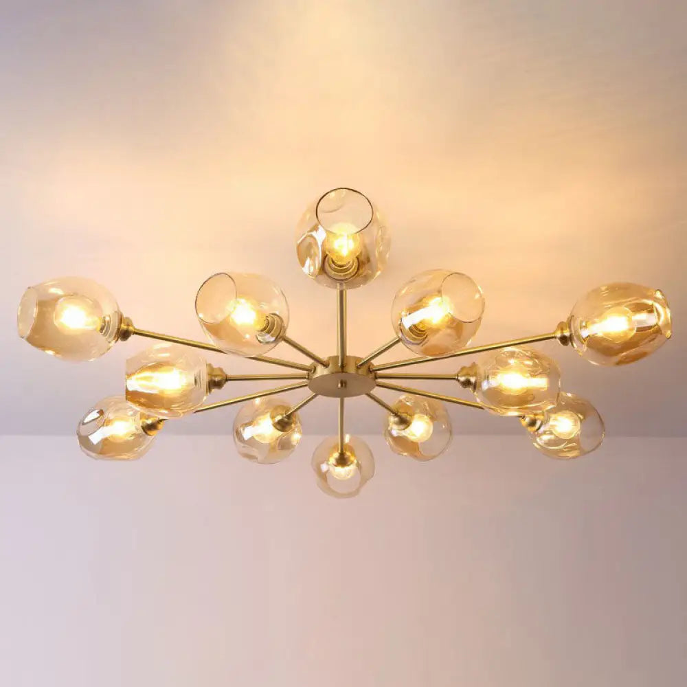 DecorBites™ DecorBites™ Sputnik Ceiling Mount Chandelier: Postmodern Cup Glass Parlor Flush Light in Brass