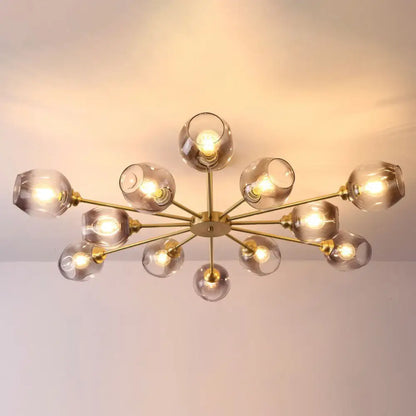 DecorBites™ DecorBites™ Sputnik Ceiling Mount Chandelier: Postmodern Cup Glass Parlor Flush Light in Brass