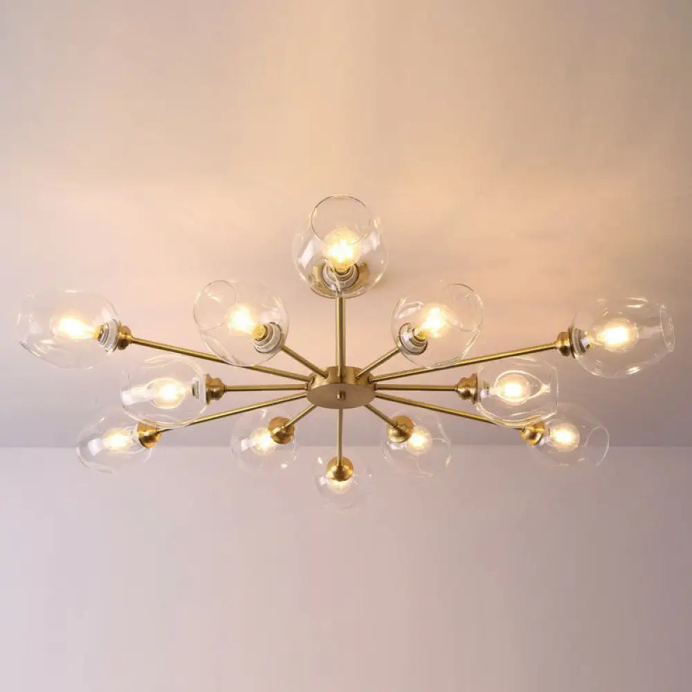 DecorBites™ DecorBites™ Sputnik Ceiling Mount Chandelier: Postmodern Cup Glass Parlor Flush Light in Brass