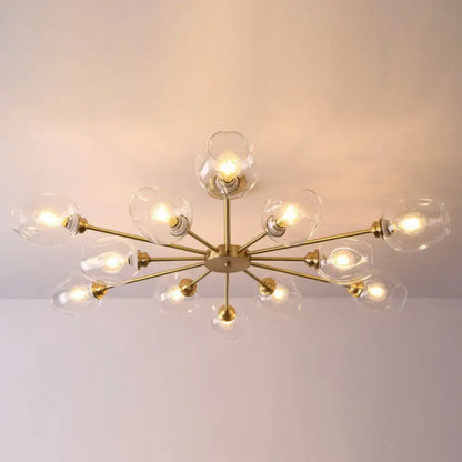 DecorBites™ DecorBites™ Sputnik Ceiling Mount Chandelier: Postmodern Cup Glass Parlor Flush Light in Brass