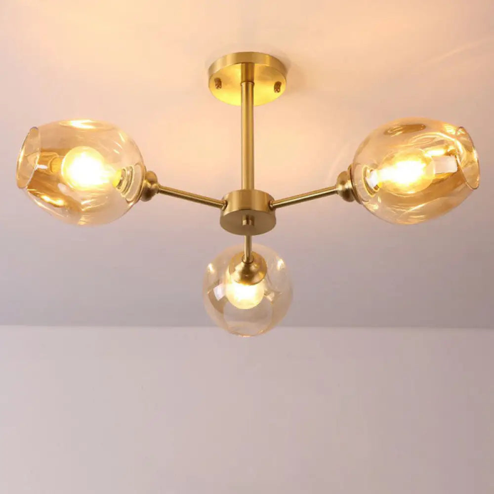 DecorBites™ DecorBites™ Sputnik Ceiling Mount Chandelier: Postmodern Cup Glass Parlor Flush Light in Brass