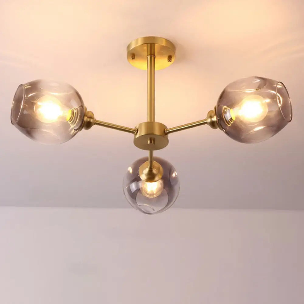 DecorBites™ DecorBites™ Sputnik Ceiling Mount Chandelier: Postmodern Cup Glass Parlor Flush Light in Brass