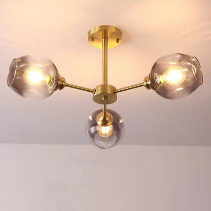 DecorBites™ DecorBites™ Sputnik Ceiling Mount Chandelier: Postmodern Cup Glass Parlor Flush Light in Brass