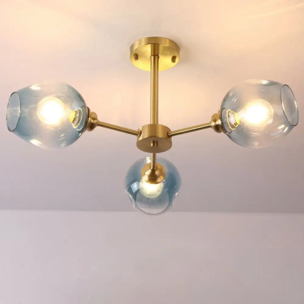 DecorBites™ DecorBites™ Sputnik Ceiling Mount Chandelier: Postmodern Cup Glass Parlor Flush Light in Brass