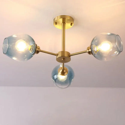 DecorBites™ DecorBites™ Sputnik Ceiling Mount Chandelier: Postmodern Cup Glass Parlor Flush Light in Brass