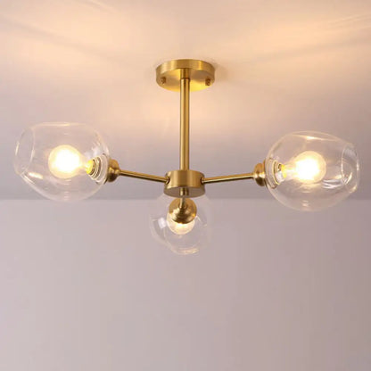 DecorBites™ DecorBites™ Sputnik Ceiling Mount Chandelier: Postmodern Cup Glass Parlor Flush Light in Brass