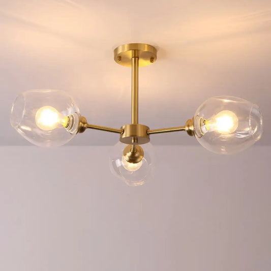 DecorBites™ DecorBites™ Sputnik Ceiling Mount Chandelier: Postmodern Cup Glass Parlor Flush Light in Brass