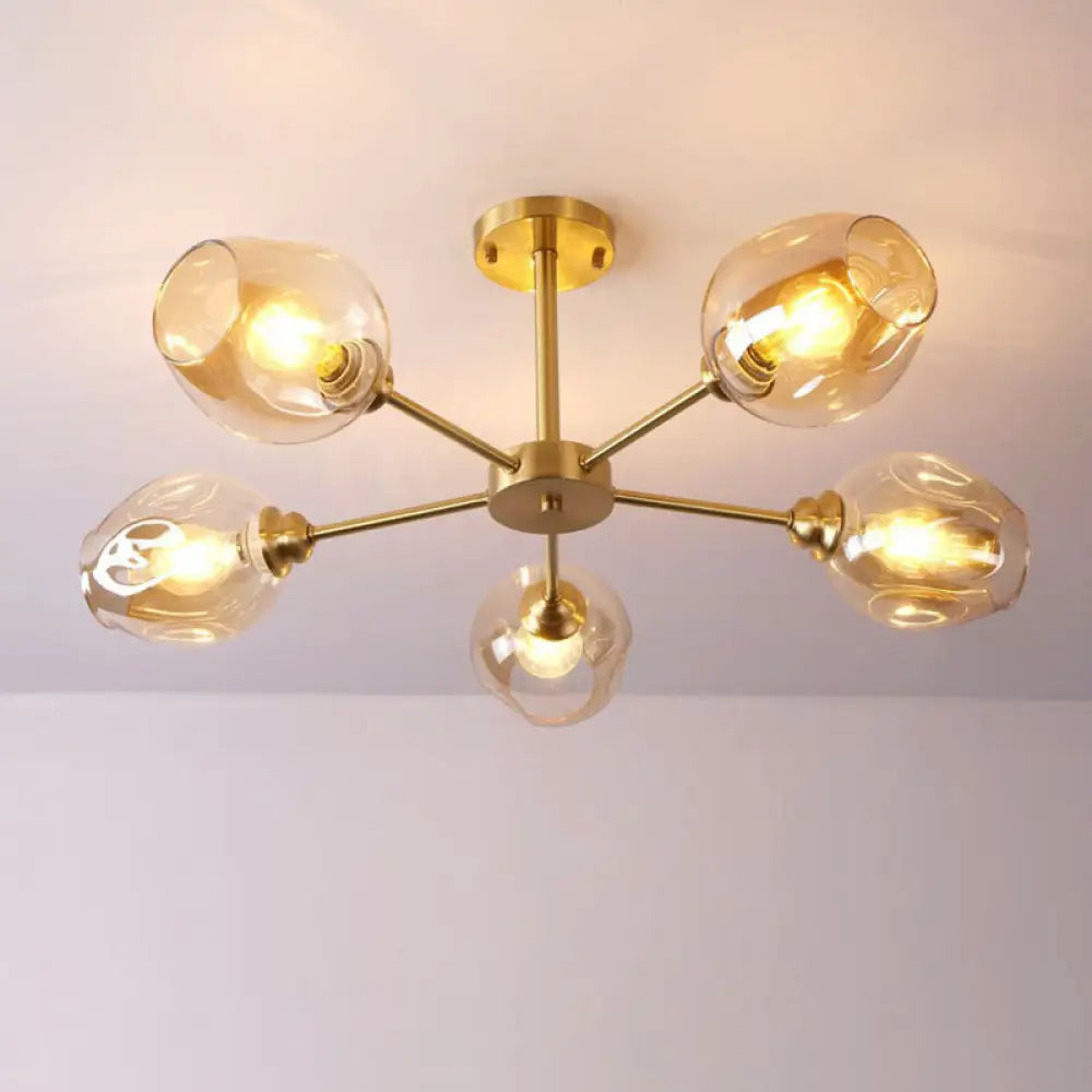 DecorBites™ DecorBites™ Sputnik Ceiling Mount Chandelier: Postmodern Cup Glass Parlor Flush Light in Brass
