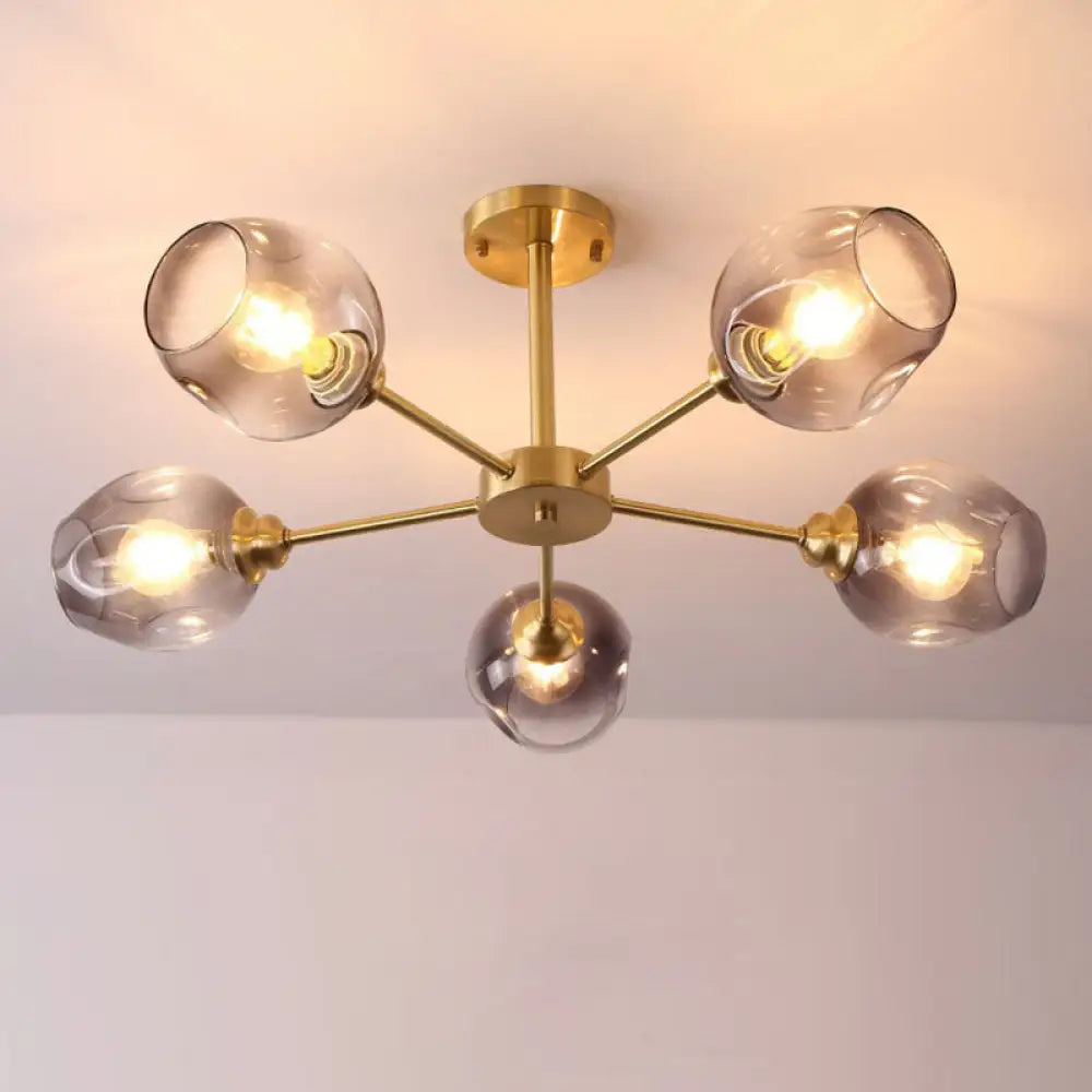 DecorBites™ DecorBites™ Sputnik Ceiling Mount Chandelier: Postmodern Cup Glass Parlor Flush Light in Brass