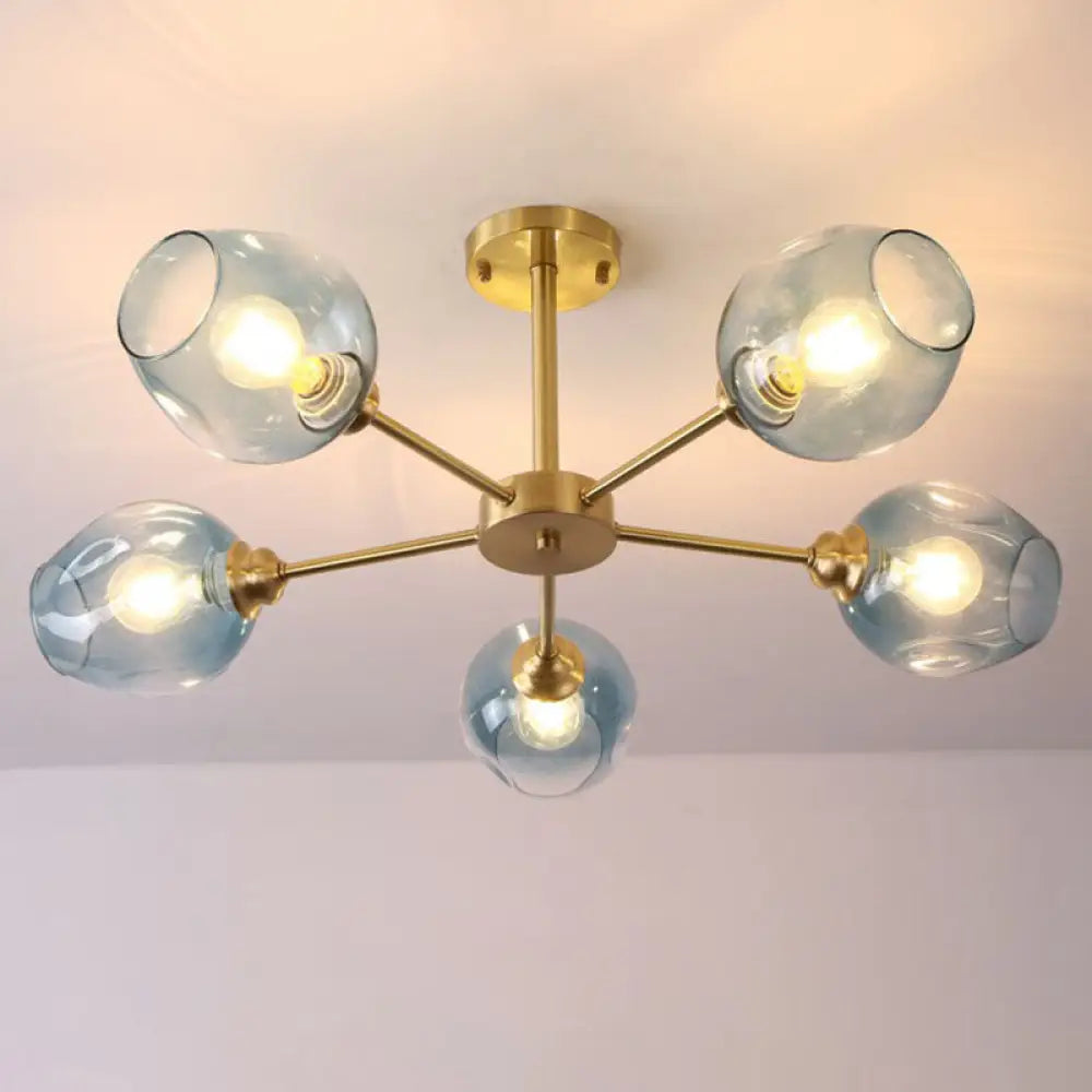DecorBites™ DecorBites™ Sputnik Ceiling Mount Chandelier: Postmodern Cup Glass Parlor Flush Light in Brass