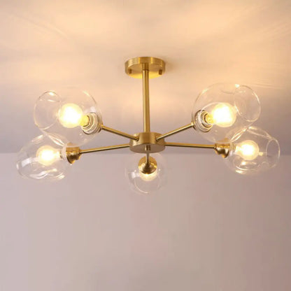 DecorBites™ DecorBites™ Sputnik Ceiling Mount Chandelier: Postmodern Cup Glass Parlor Flush Light in Brass