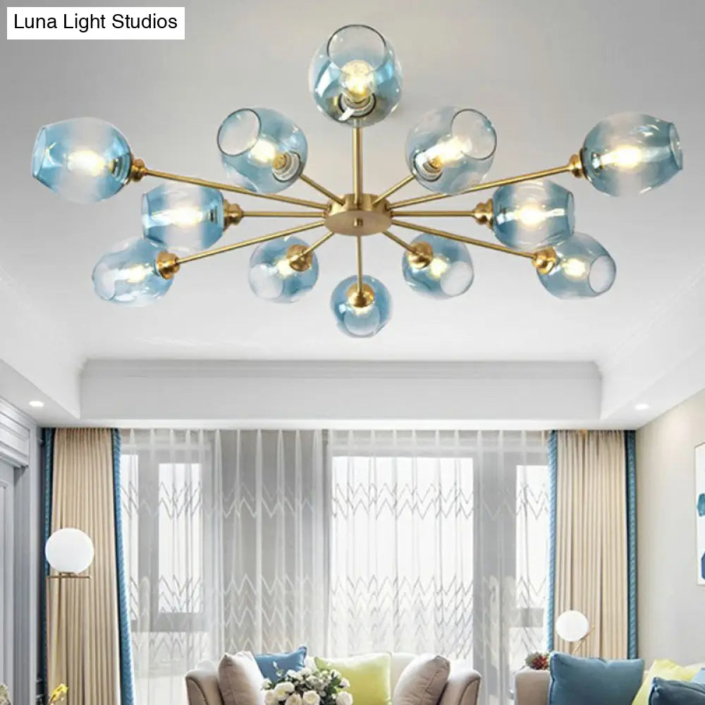 DecorBites™ DecorBites™ Sputnik Ceiling Mount Chandelier: Postmodern Cup Glass Parlor Flush Light in Brass