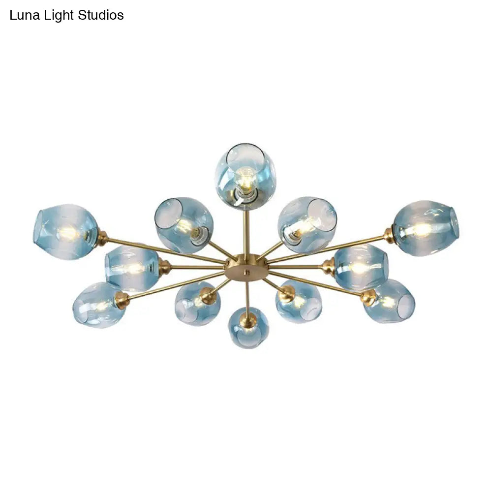 DecorBites™ DecorBites™ Sputnik Ceiling Mount Chandelier: Postmodern Cup Glass Parlor Flush Light in Brass